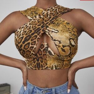 New Leopard Print Cross Halter Top size XS
